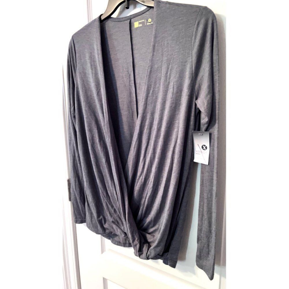 Xersion Top Drape Front Criss Cross Top Gray Medium New With Tags‎